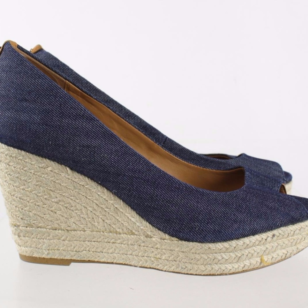 Coach Blaine Dark Wash Denim Peep Toe Wedge